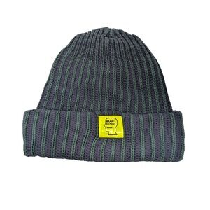 Brain Dead Striped Ribbed Beanie Hat Navy Green Neon Logo Patch Streetwear